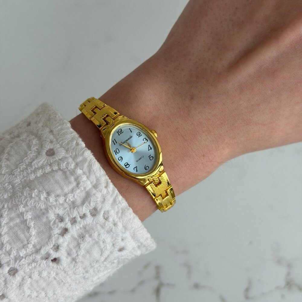 SKU0508 Retro Gold/Blue Women Oval Watch Vintage vibe Stainless steel + gift bag - Picture 6 of 8